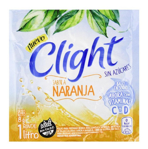 Imagen 1 de 1 de Jugo En Polvo Clight Naranja X 8 Gr