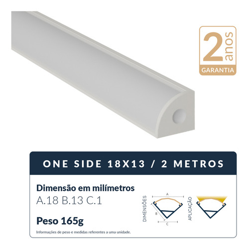 Kit 5 Perfil Led Barra Risque One Side Canto 18x13mm 2 Metros Sobrepor Branco Aluminio Cod:338285614-5 Deluxe By Avant