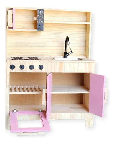 Kit Cozinha Infantil Com Cuba De Inox Em Pinus Rosa