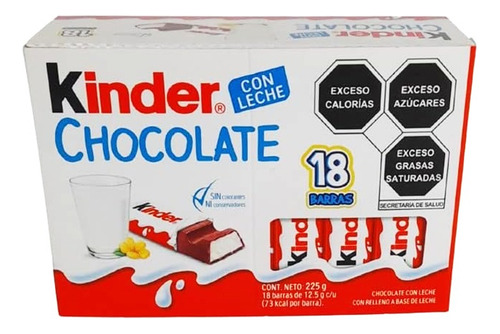 Kinder Barrita Chocolate Con 18 Piezas Chocolate Con Leche