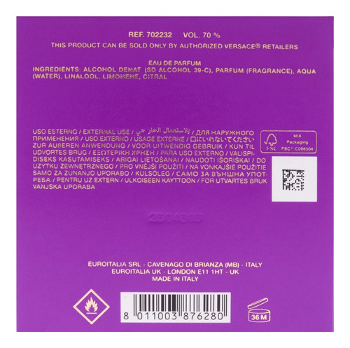 Eau De Parfum Versace Dylan Purple 3.4 Oz Para Mujer