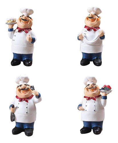 Figuras De Chef De Resina, 4 Piezas, Coleccionables En Kitch
