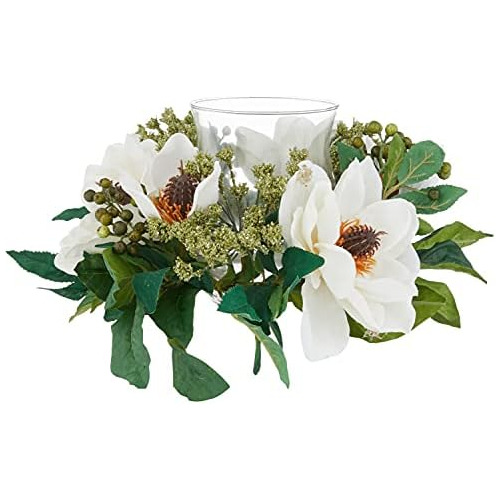 4794 Magnolia Candlestick Arreglo Floral De Seda, Blanc...