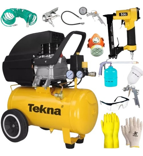 Compressor De Ar Cp8525 220v Tekna+grampeadora +kit Completo