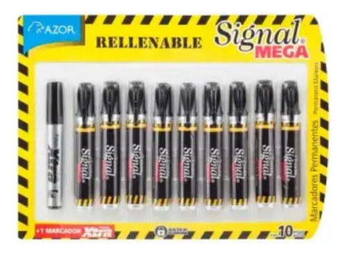 Marcador Permanente Azor Signal Mega Size 9 Pzas Negro