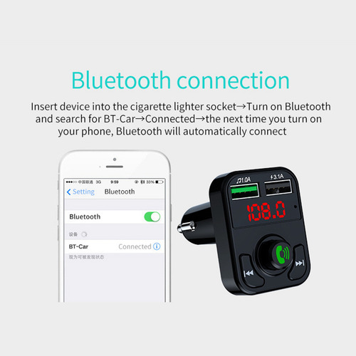 Transmisor Fm Auto Radio Adaptador De Puerto Doble Manos Libres Reproductor Bluetooth Audio
