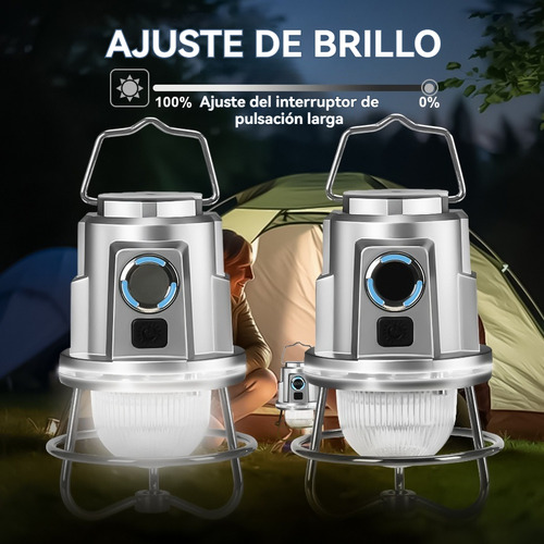 Mazoom E-2389 Luz De Ambiente Portátil Para Camping Retro Carga Tipo-c Tres Modos De Luz Con Gancho Metálico Con Soporte Ipx4 Impermeable Usb Carga Inversa