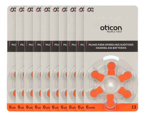 Kit 30 Pilhas Bateria Aparelho Auditivo A13 Pr48 Oticon