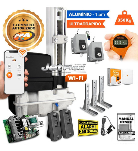 Kit Motor Portão Bv H Jetflex 1,5m Alum 3 Sup 2 Travas Wifi