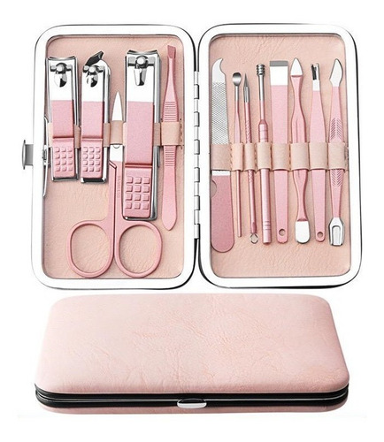 Estuche Set Manicure Pedicure Kit Cortauñas 13 Piezas Rosa