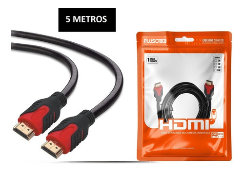 Imagem 1 de 5 de Cabo Hdmi 5m Blindado 5 Metros 2.0 4k Ultra Hd 3d 19 Pinos