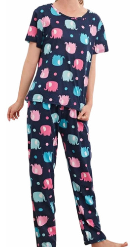 Pijama De Pantalón Y Polera Con Estampado De Elefantes 
