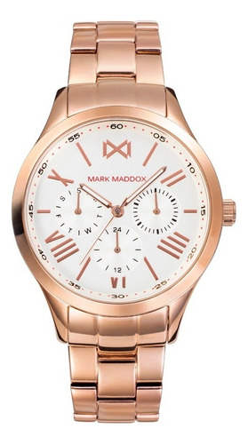Reloj Mark Maddox Mujer De Lujo Oro Rosa En Acero Fondo Blanco