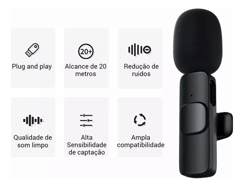 2 Microfones Lapela Sem Fio Tipo C Android Profissional