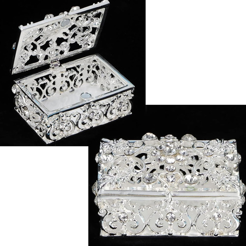 Joyero Plateado Con Diamantes Brillantes - Soporte Para Anil