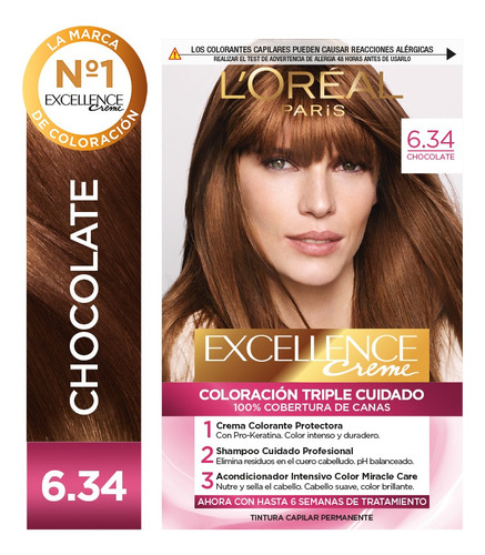  Kit De Coloración Excellence Creme L'oréal Paris Tono 6.34 Chocolate