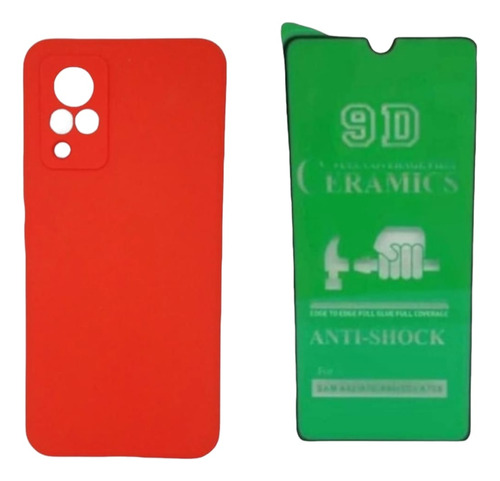 Estuche Silicone Case Cerrado Para Vivo V21 Y Vidrio Ceramic