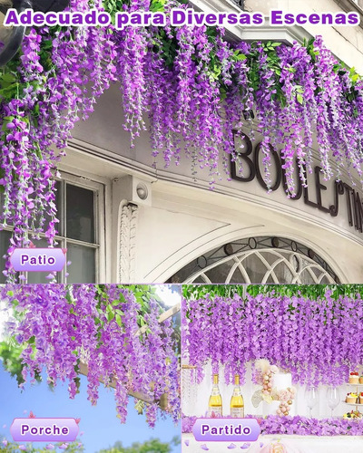1.1m Flores Artificiales Glicina De 12pk Wisteria Colgantes Violeta