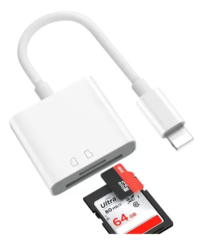  Lector de cámara de tarjetas SD para iPhone iPad, lector de  tarjetas de memoria de doble ranura para tarjetas compatible con tarjetas SD/MicroSD,  visor de cámara de rastro de alta velocidad