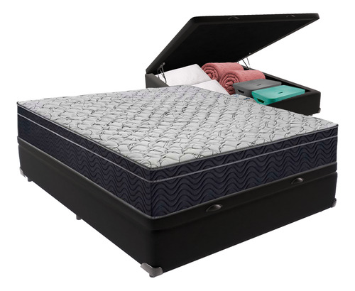 Cama Box Baú Preto E Colchão Airtech 150 D45 Viúvo Ortobom