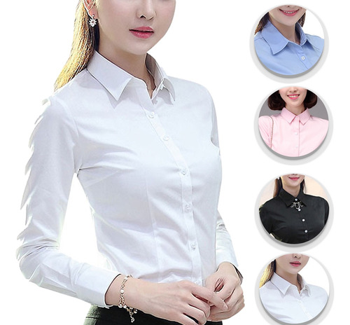 Blusa Oxford Light Manga Larga Sexy Moda Mujer Camisa