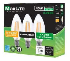 Maxlite Lampara De Filamento Led 4w B10 80 Cri 2700k Dim E12