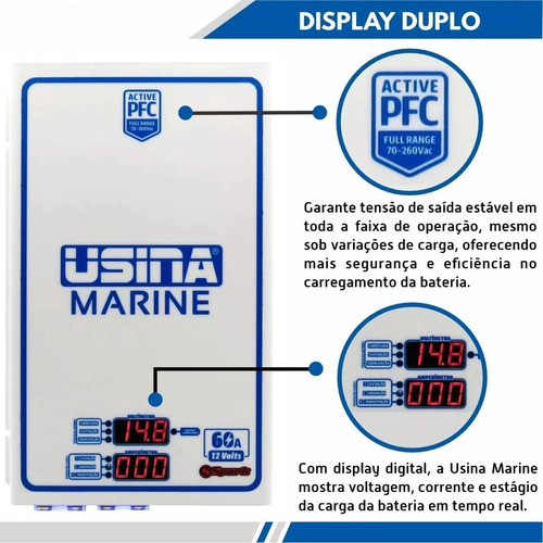 Fonte E Carregador De Bateria Nautico SPARK ELETRONICS Usina Marine Branco 12v 60a