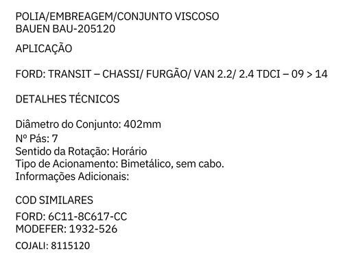 Conjunto Viscoso Ford Transit 2.2/2.4 Tdci 2009a2014