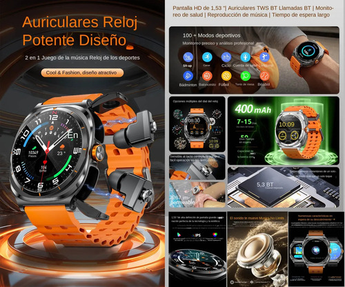 Reloj Inteligente 2 En 1 Con Auriculares Bluetooth Hombre A