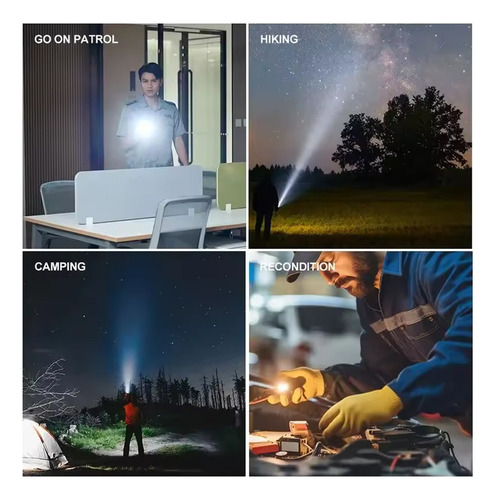 Lámpara Táctica Con Zoom Led Recargable Superpotente De 2 Pi