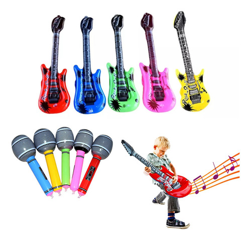 Inflable Guitarra Y Micrófono Fiesta Batucada Boda 10 Piezas