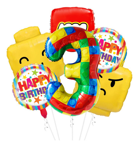 Globos De Bloques De Construcción Para El Tercer Cumpleaños