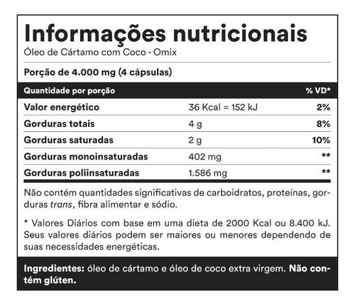 Óleo De Cártamo + Coco (1 G) - 70 Cápsulas