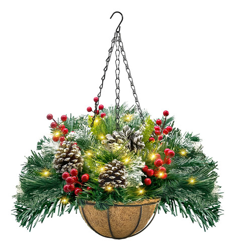 Cesta Colgante Artificial De Navidad Preiluminada, Decoracin