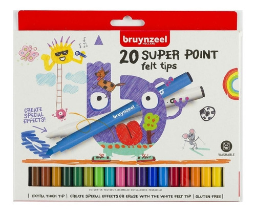 Imagen 1 de 1 de Super Point Felt Tips 20 Colores Bruynzeel Lavable