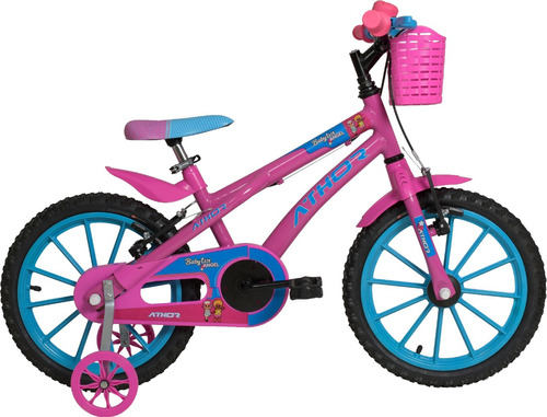 Bicicleta Aro 16 Feminino Athor Baby Lux Unicórnio Com Cesta Cor Rosa/Azul