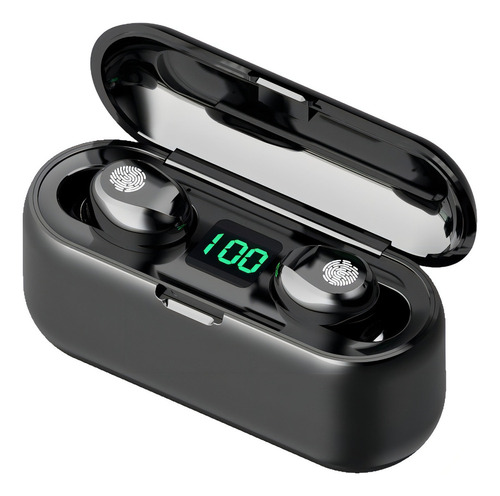 Fone De Ouvido In-ear Sem Fio F9 Preto Com Luz Led Mais