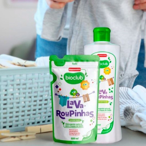 2 Refil Sabão Liquido 500ml + Sabão Lava Roupinhas Bioclub