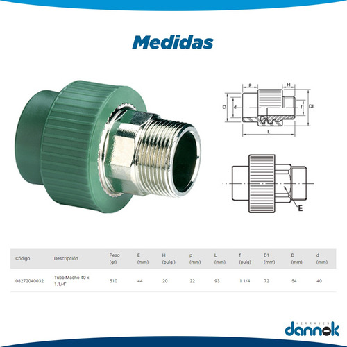 Tubo Rosca Macho Agua Acqua System 40mmx1 1/4 Fusion Hembra