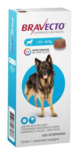 Antipulgas Bravecto Cães Entre 20kg E 40kg 1 Comprimido