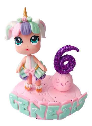Cake Topper Loli Unicornio Vela Pasta Francesa Fiesta Niña