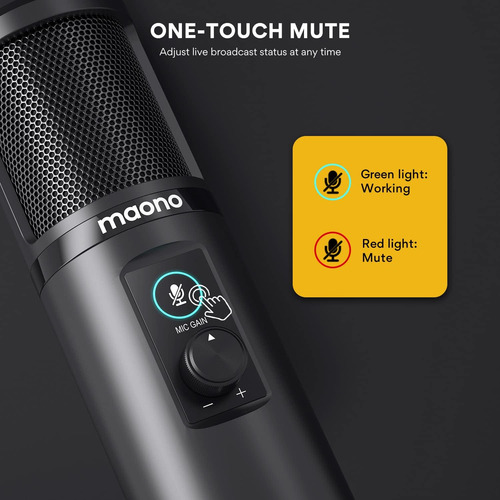 Microfono Usb Maono Con Boton De Silenciamiento Y Gananci...