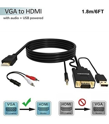 Vga A Hdmi Cable De 1,8 M / 6 Pies (antiguo Pc Al Nuevo Te