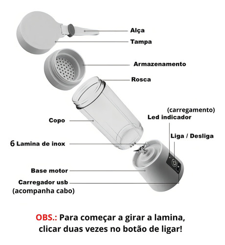 Mini Liquidificador Mixer Garrafa Copo Portátil Recaregável