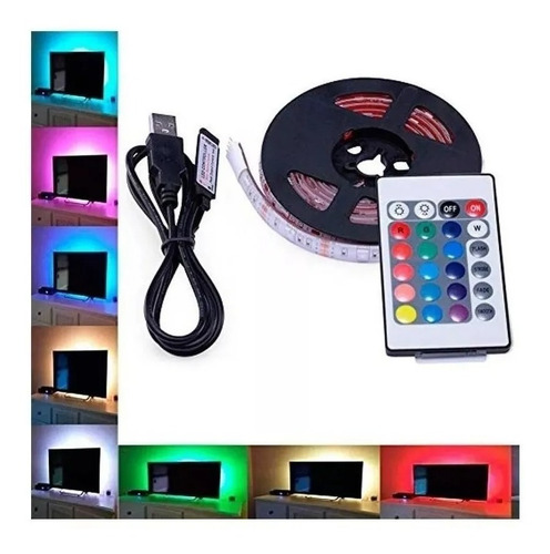 Imagen 2 de 9 de Tira Luces Led Rgb 5050 Usb 2mts Decoracion Tv Gamer Pc
