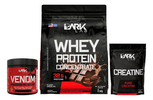 Whey Protein Chocolate 1kg + Creatina 500g + Venom 300g Sabor Frutas Vermelhas