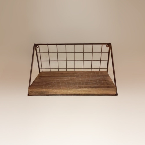 Estante Industrial Vintage 40cm Madera Y Malla Hierro Óxido