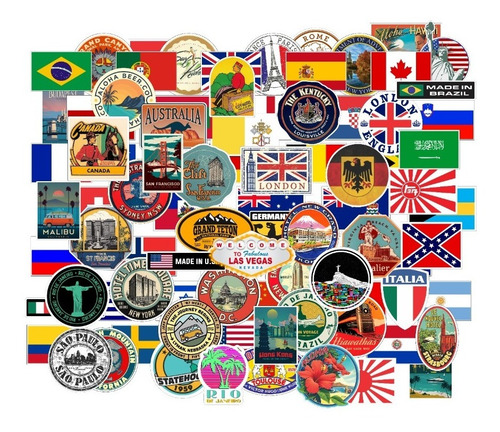 Adesivos Retro Antigos Vintage Malas E Bandeiras 12 Unidades