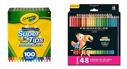 100 Super Tips Crayola + Colores Prismacolor Junior Caja Con