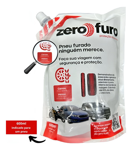Vacina Selante Pneu Anti-furo 600ml - Zero Furo (1 Frasco)